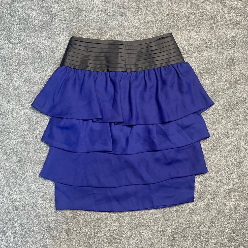 Reiss Womens Tiered Skirt Blue Black Color Block Mini Ruffles Cocktail Zip 2